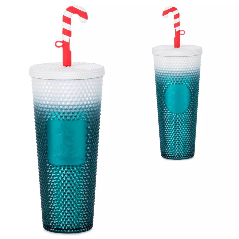 DISNEY DISNEYLAND STARBUCKS CHRISTMAS HOLIDAY CANDY CANE STRAW OMBRE TUMBLER NEW